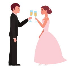 Mariés avec champagne
